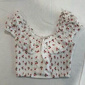 Japna White Top with Cherry Print